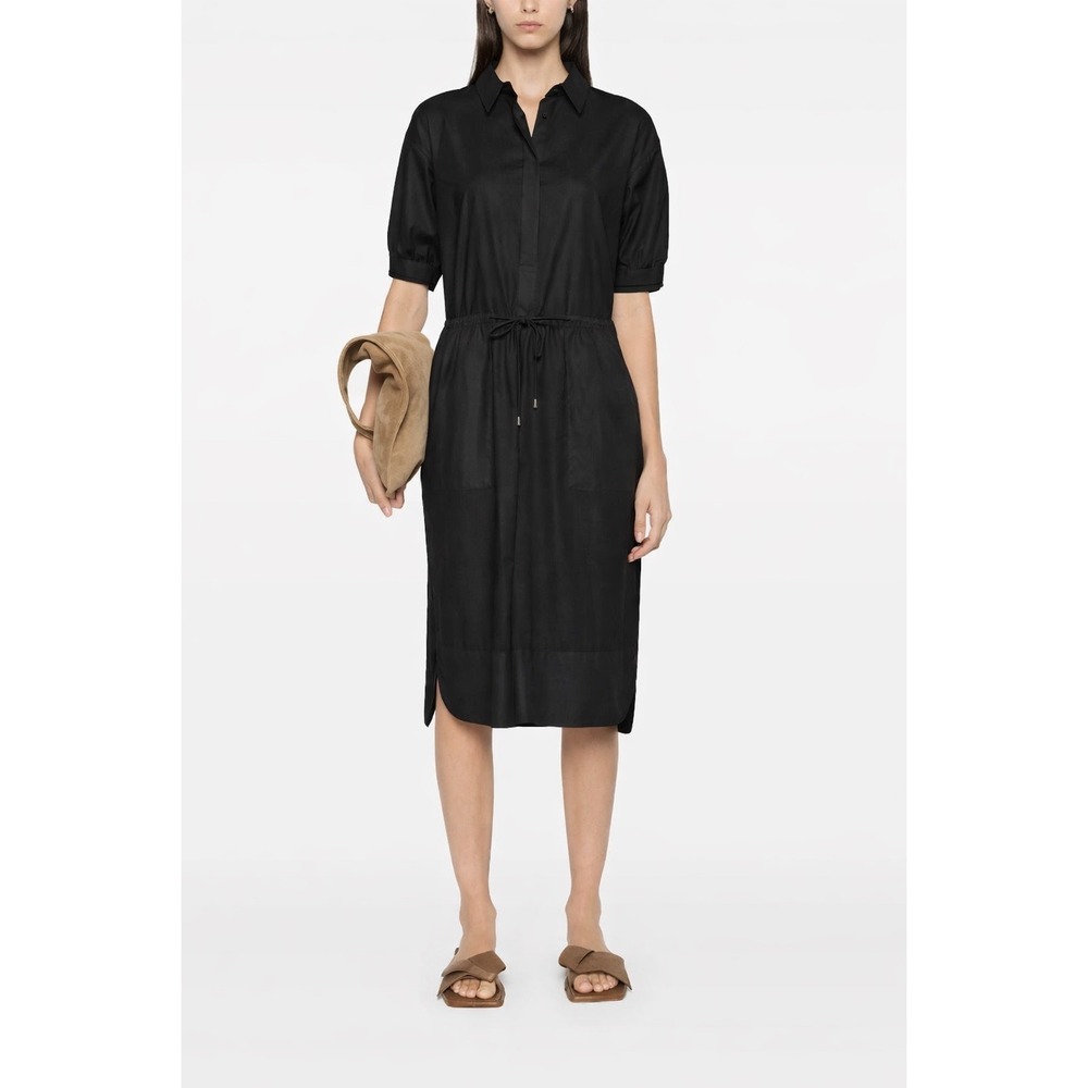 Lorena Antoniazzi Black Cotton Blend Drawstring Waist Shirt Dress Short Sleeve‎